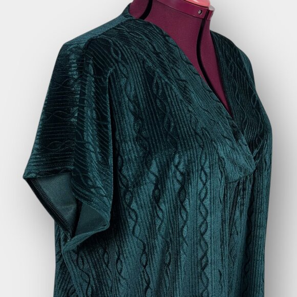 Vanity Fair One Size Teal Velour Caftan Long Kimono Sleeve V Neck Textured Maxi - Picture 5 of 9